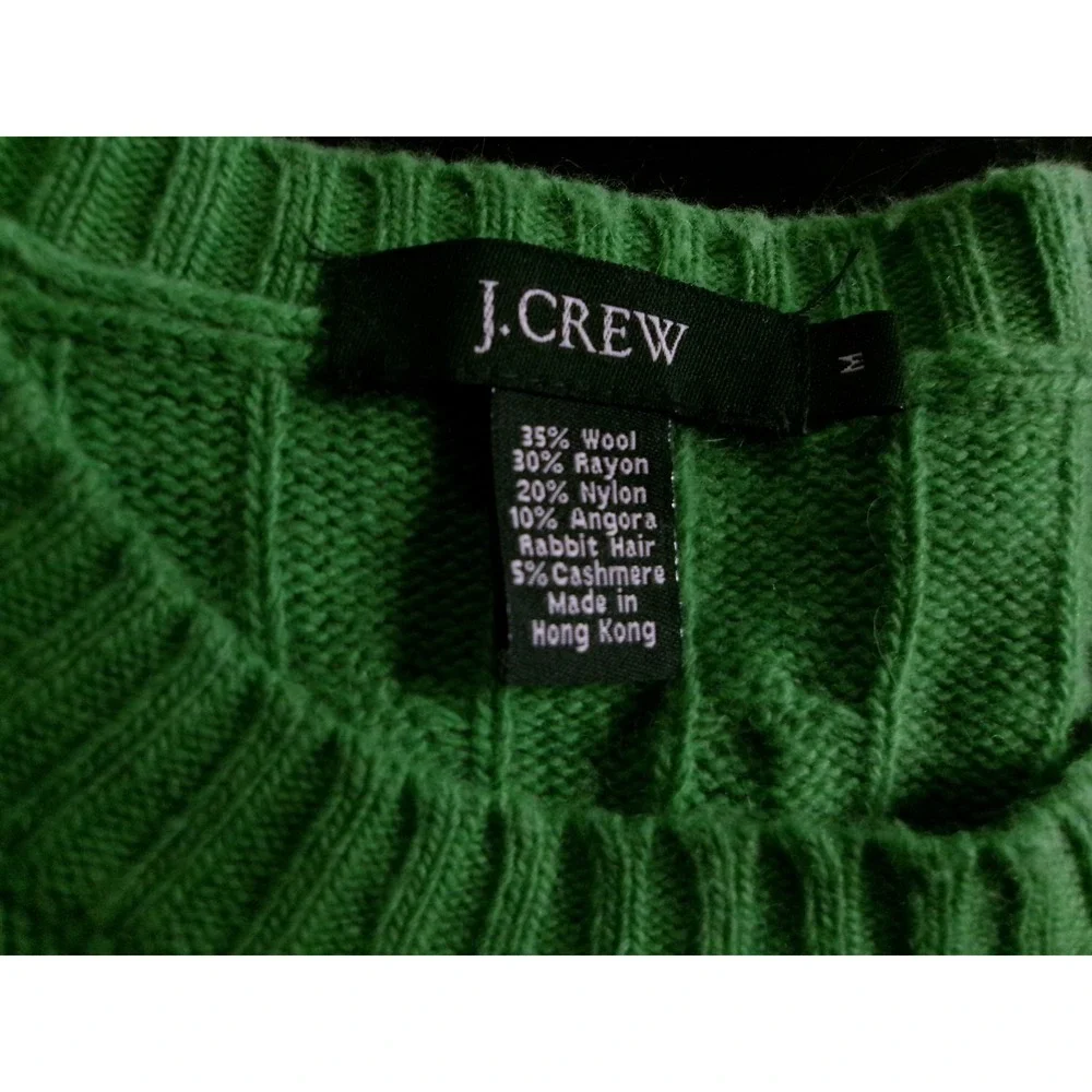 J.Crew‎ Womens Green Cable Knit Sweater Wool Angora Cashmere Blend Medium